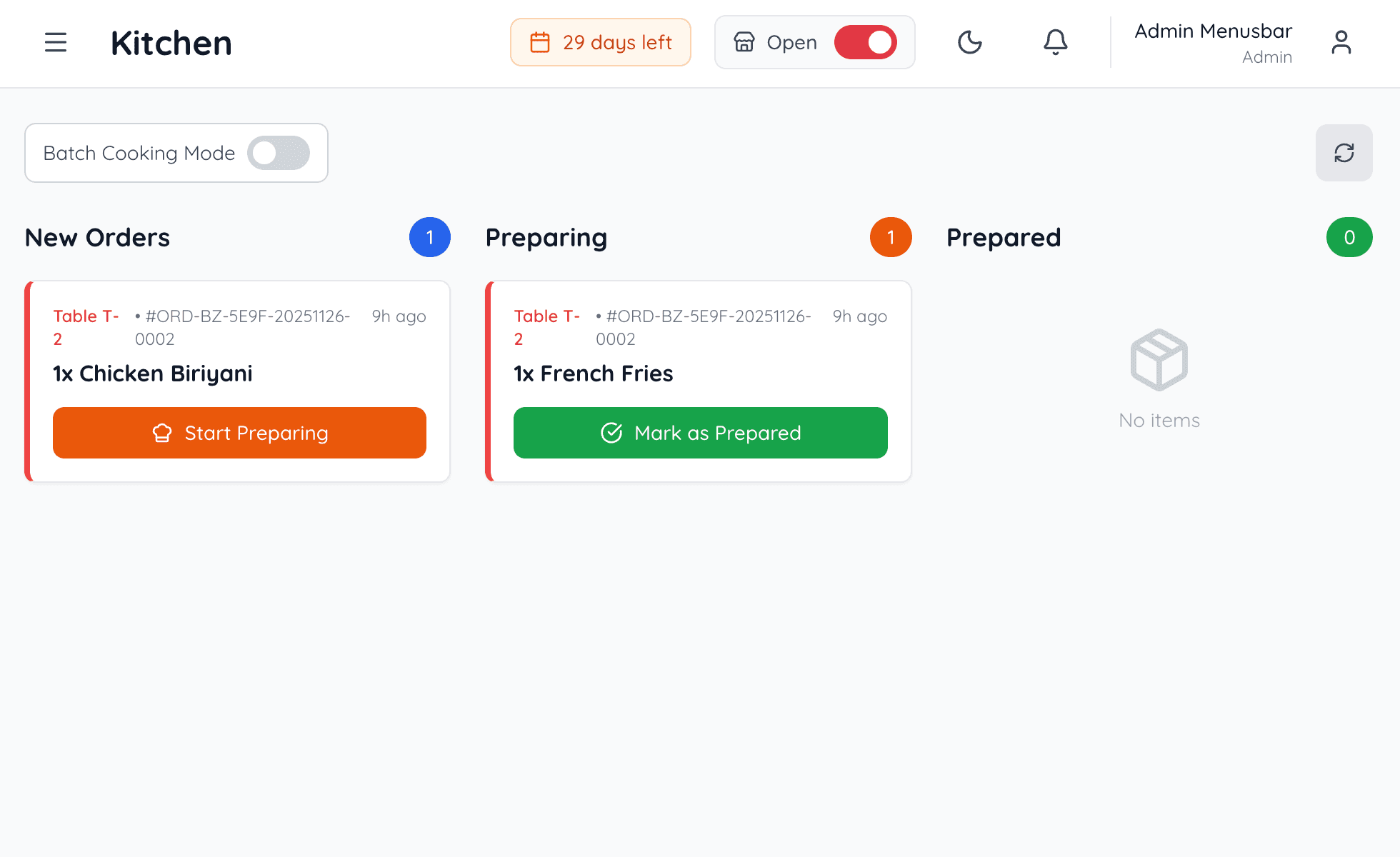 Kitchen Display Screenshot