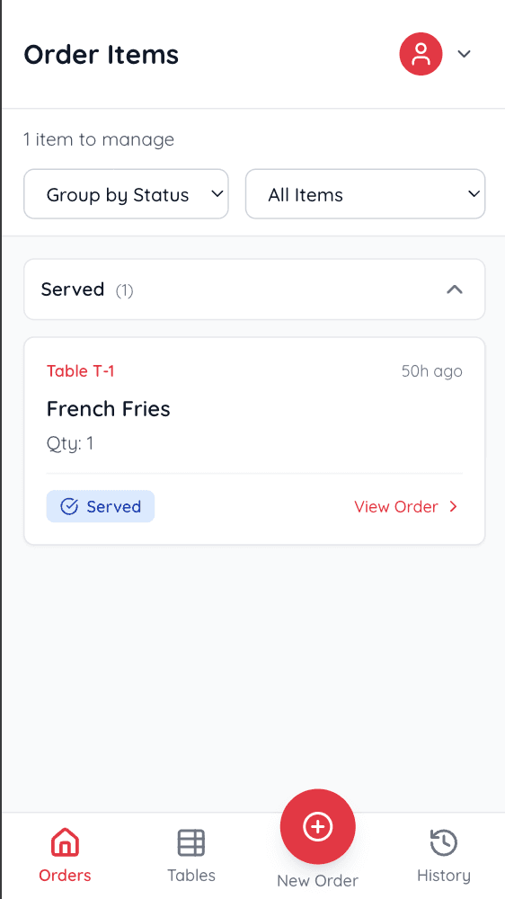 Waiter Interface Screenshot